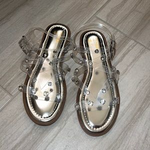 NWT womens rhinestone clear strappy sandals